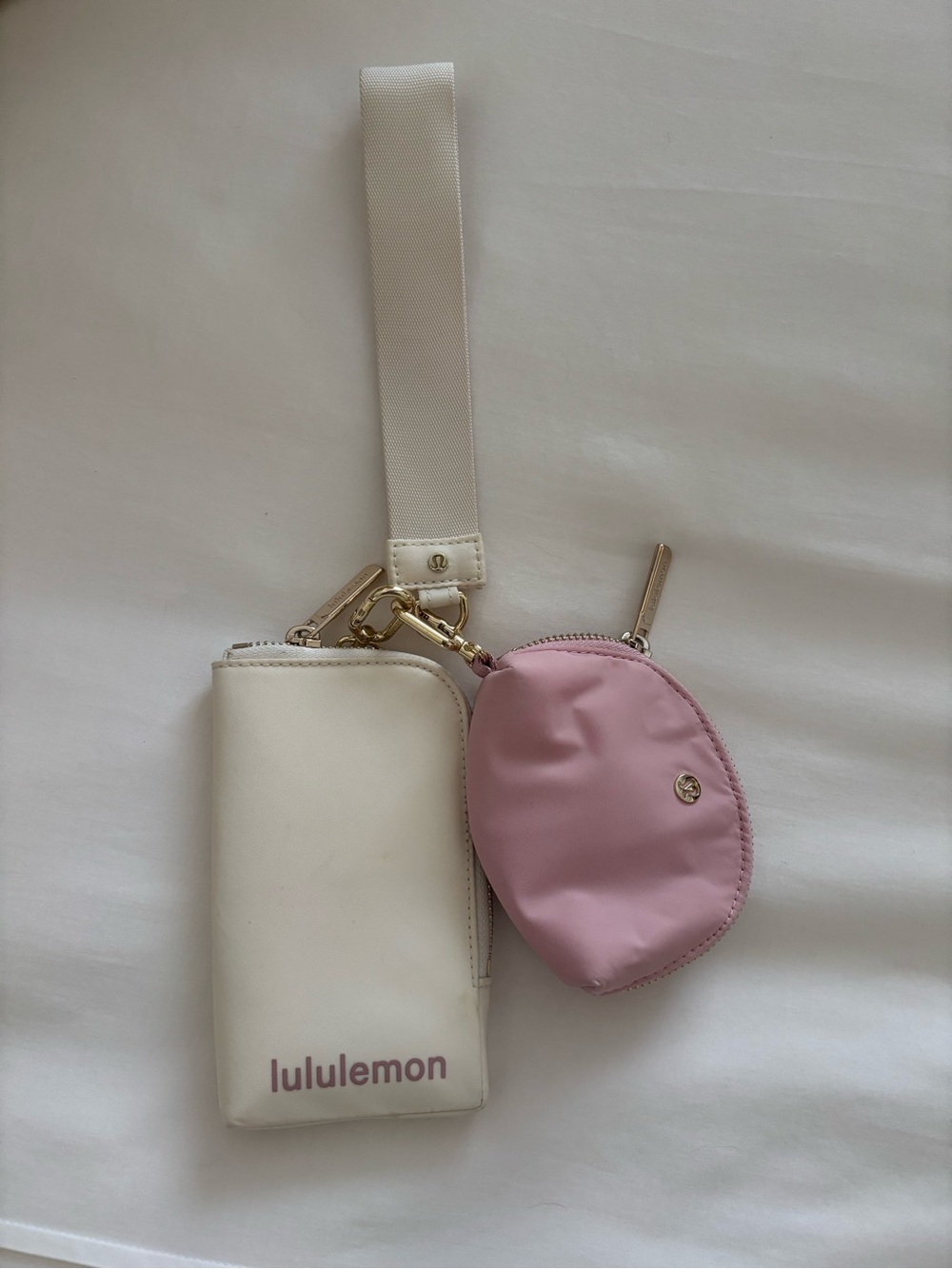 Pink & Cream Wristlet Key Pouch Set